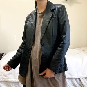 100% Genuine Leather Black Blazer Jacket